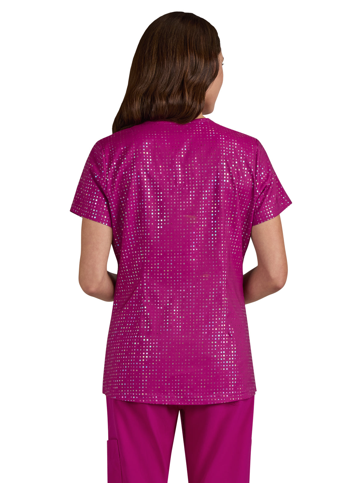 Women's 2-Pocket Stretch Print Velora Scrub Top - 1082PR - Iridescent Azalea Pink