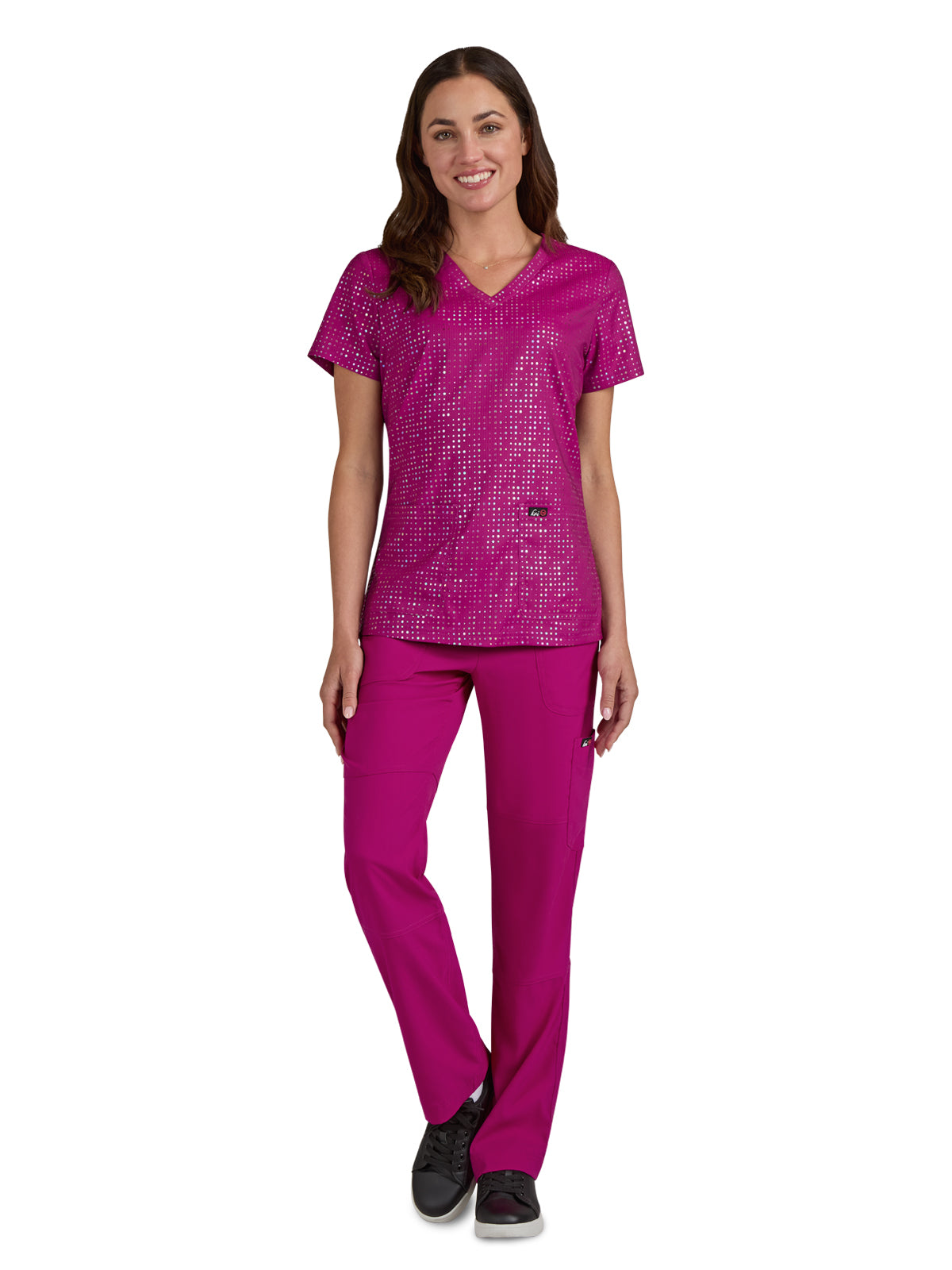 Women's 2-Pocket Stretch Print Velora Scrub Top - 1082PR - Iridescent Azalea Pink