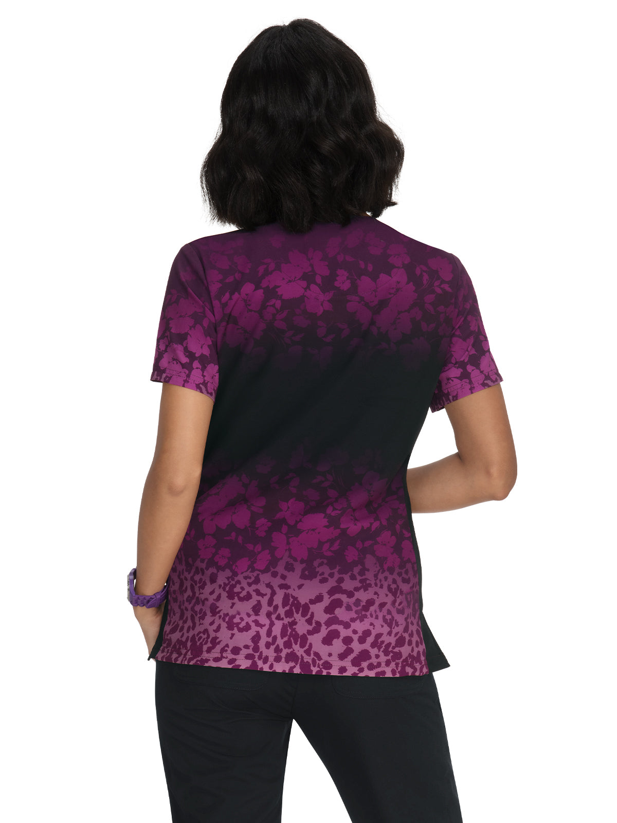 Women's 2-Pocket Stretch Ombre Print Reform Scrub Top - 1087PLM - Fierce Divine