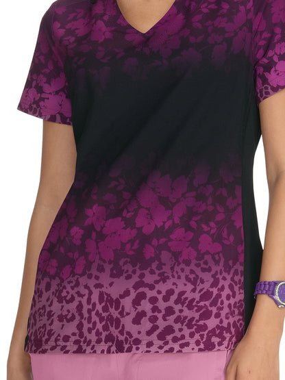 Women's 2-Pocket Stretch Ombre Print Reform Scrub Top - 1087PLM - Fierce Divine