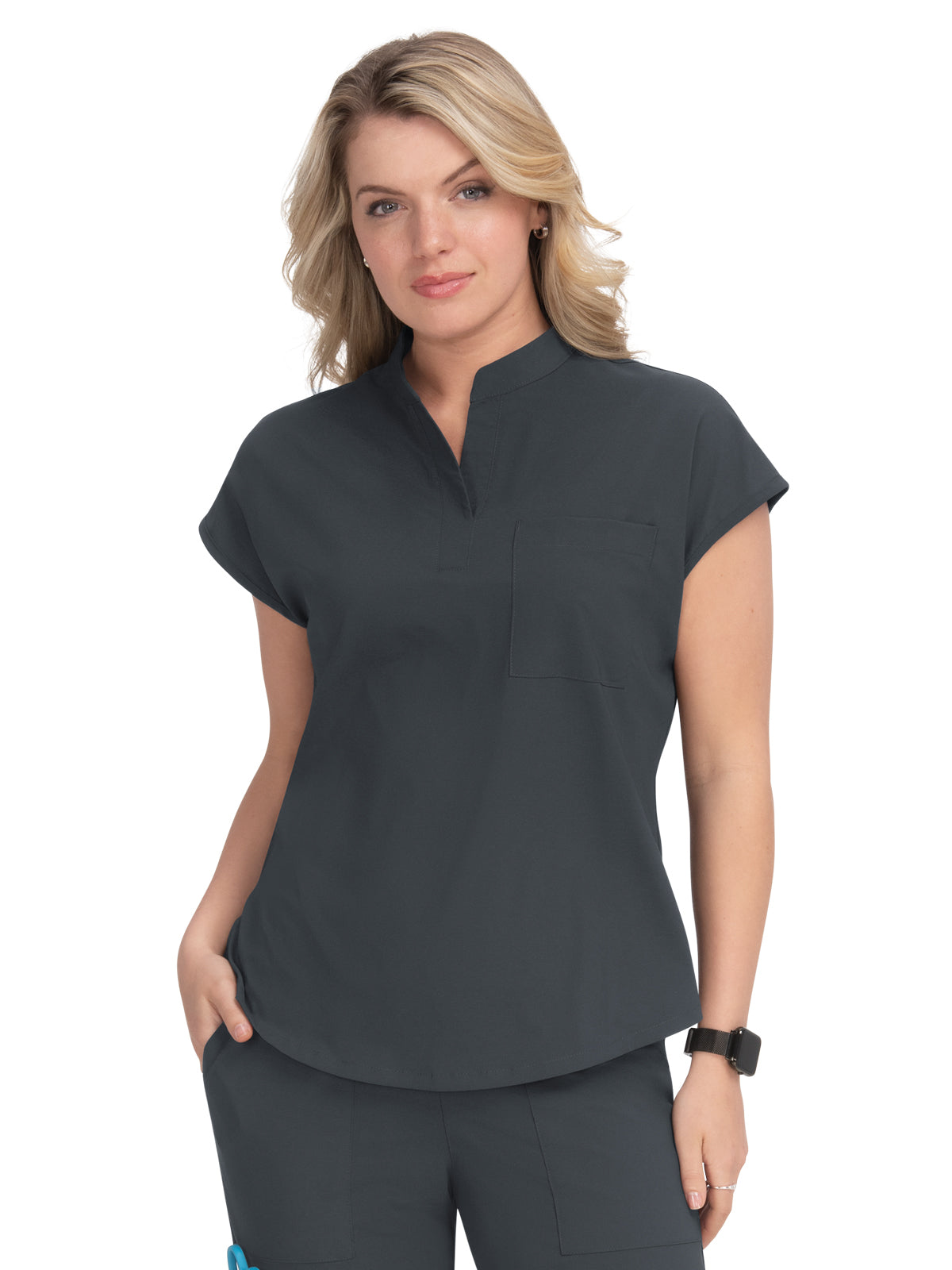 Women's 1-Pocket Stretch Tuck-In Ari Scrub Top - 1093 - Charcoal