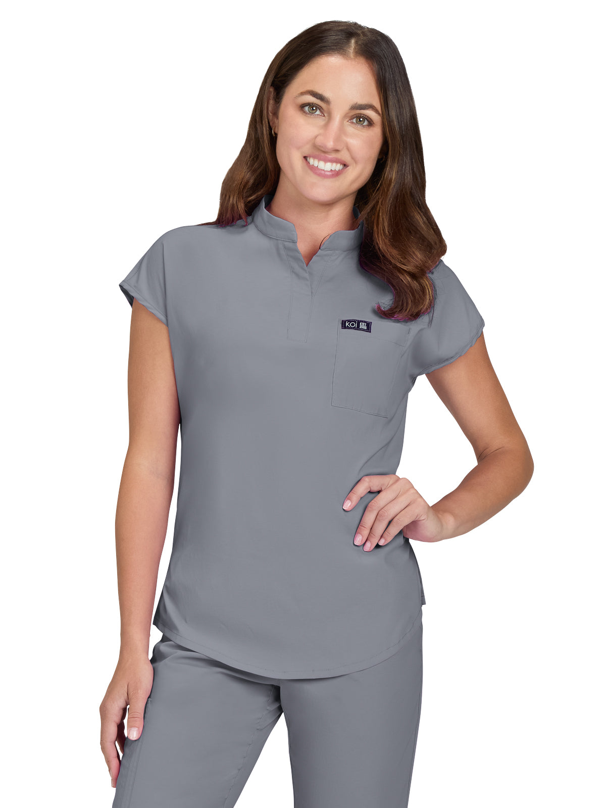 Women's 1-Pocket Stretch Tuck-In Ari Scrub Top - 1093 - Platinum Grey