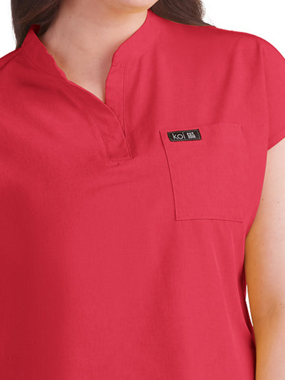 Women's 1-Pocket Stretch Tuck-In Ari Scrub Top - 1093 - Heather Candy Red