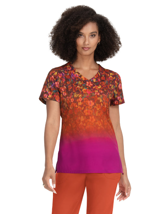 Women's 1-Pocket Tuck-in Ombre Meena Scrub Top - 1096PLM - Ombre Floral