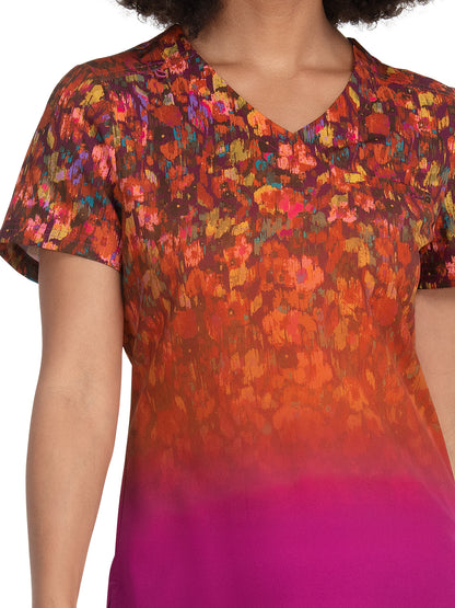 Women's 1-Pocket Tuck-in Ombre Meena Scrub Top - 1096PLM - Ombre Floral