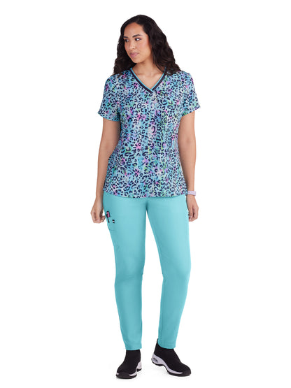 Women's 1-Pocket V-Neck Print Coming on Strong Scrub Top - 1108PR - Rainbow Leopard