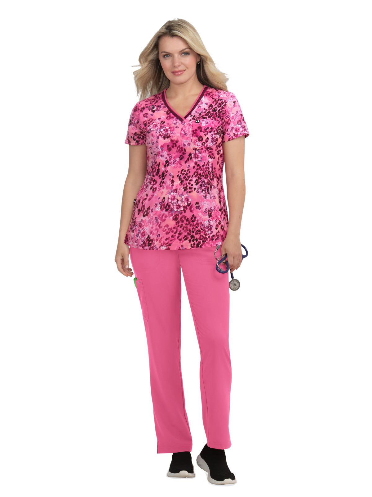 Women's 1-Pocket V-Neck Print Coming on Strong Scrub Top - 1108PR - Wild Petals