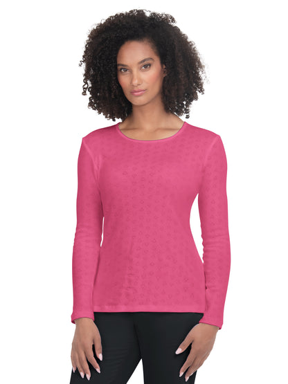 Women's Heart Pointelle Long-Sleeve Rohan Underscrub Tee - 1110 - Heart Pointelle Geranium