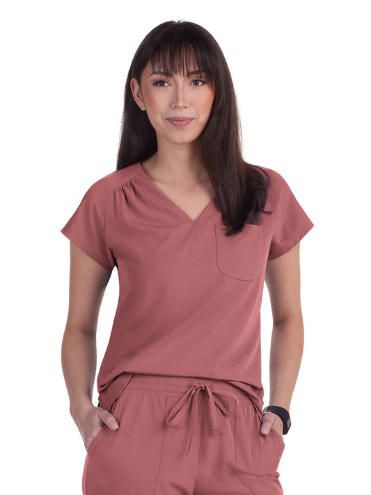 Women's 1-Pocket Heart-Shaped Neckline Eco-Friendly Kailani Scrub Top - 1118 - Rosewood