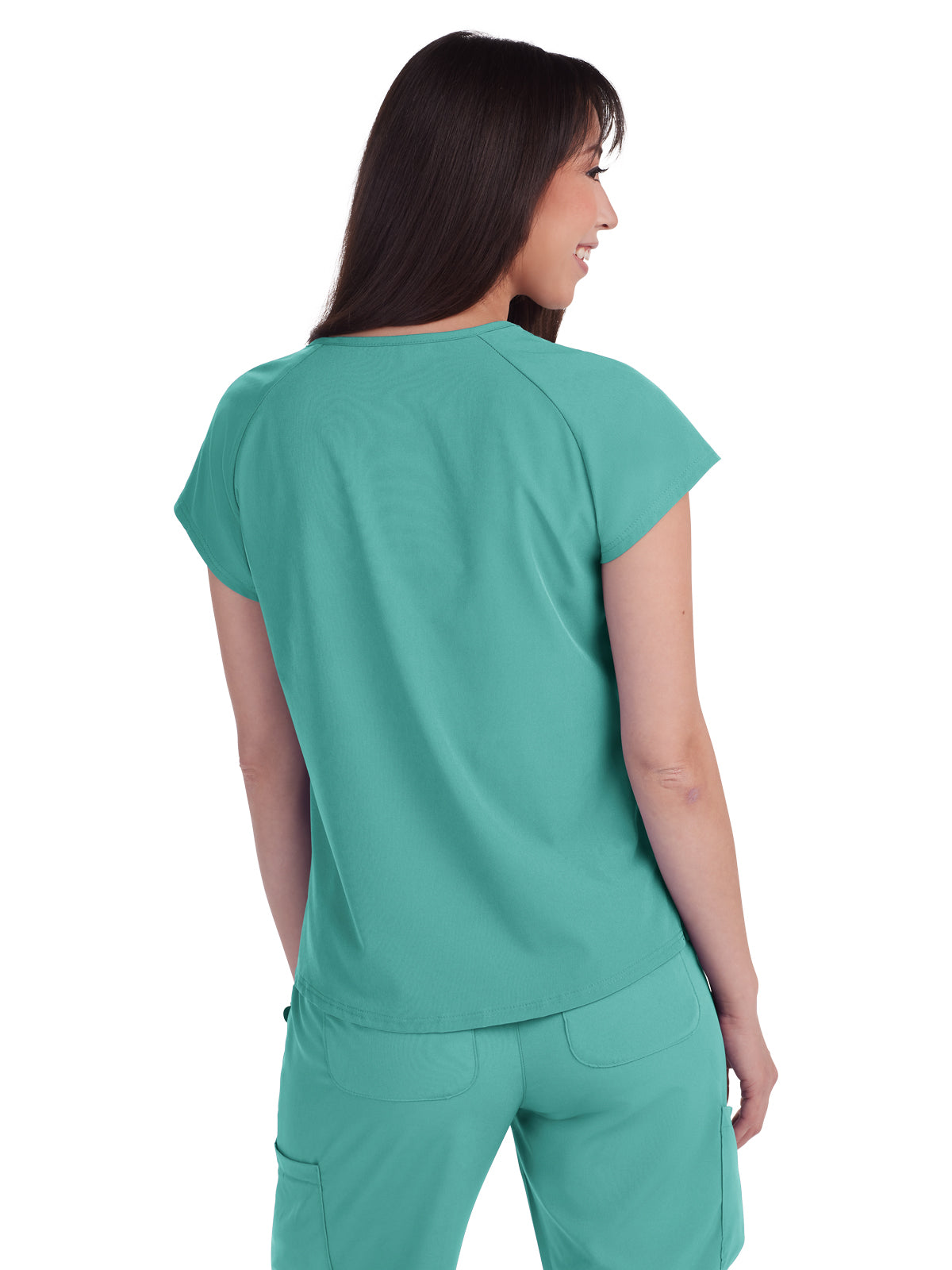 Women's 1-Pocket Heart-Shaped Neckline Eco-Friendly Kailani Scrub Top - 1118 - Waterfall Blue