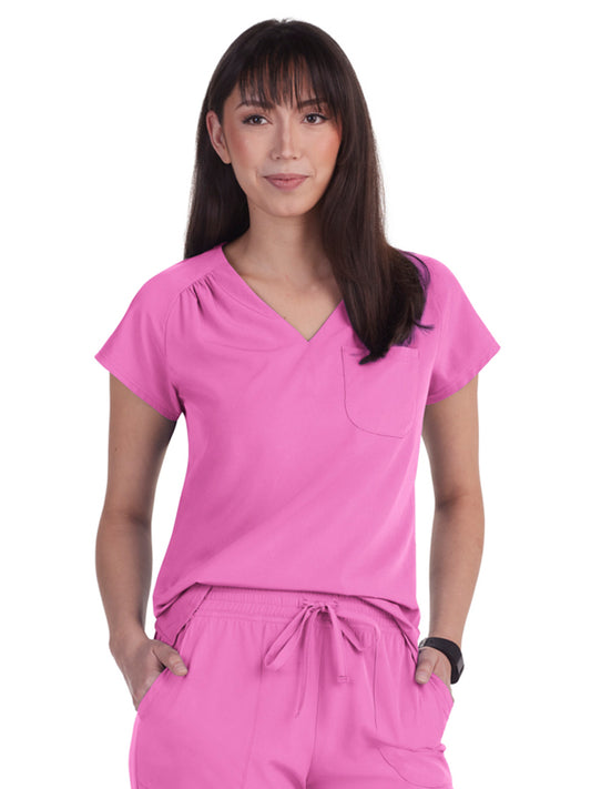 Women's 1-Pocket Heart-Shaped Neckline Eco-Friendly Kailani Scrub Top - 1118 - Strawberry Moon