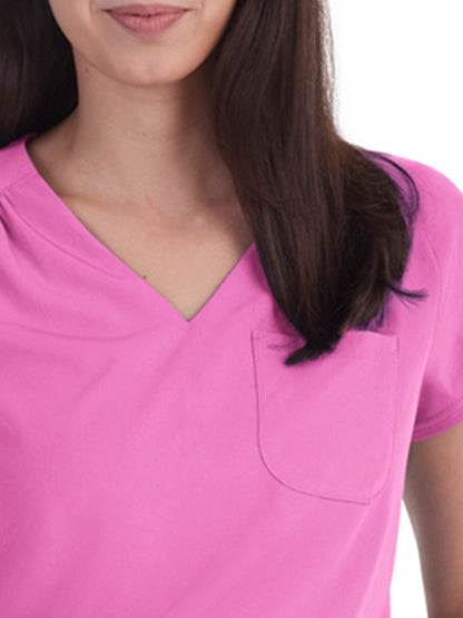 Women's 1-Pocket Heart-Shaped Neckline Eco-Friendly Kailani Scrub Top - 1118 - Strawberry Moon