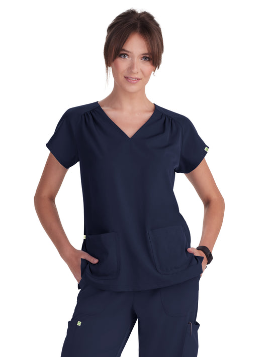 Women's Two-Pocket Heart-Shaped Neckline Meadow Top - 1120 - Navy