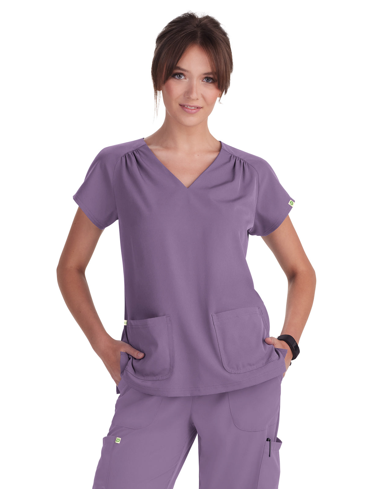 Women's Two-Pocket Heart-Shaped Neckline Meadow Top - 1120 - Dusty Grape