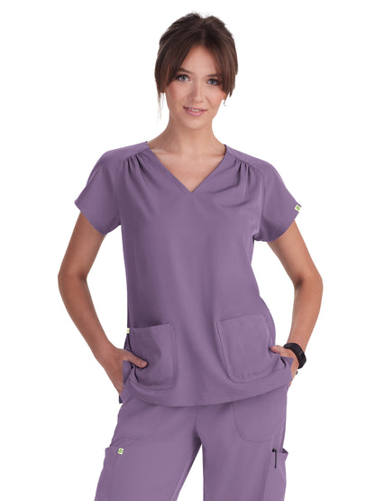 Women's Two-Pocket Heart-Shaped Neckline Meadow Top - 1120 - Dusty Grape