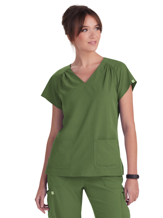 Women's Two-Pocket Heart-Shaped Neckline Meadow Top - 1120 - Martini Olive