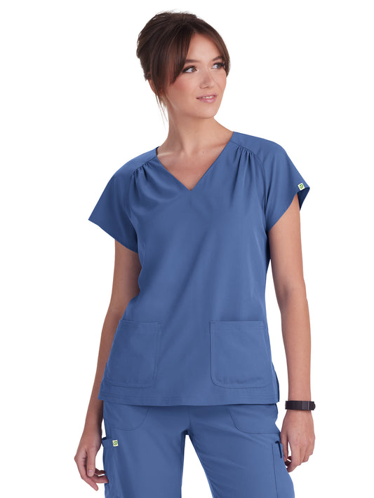 Women's Two-Pocket Heart-Shaped Neckline Meadow Top - 1120 - Slate Blue