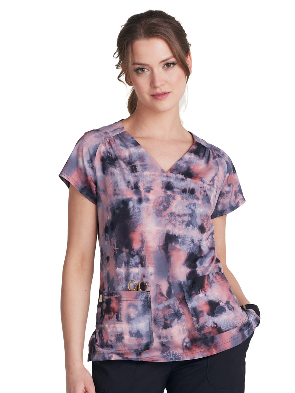 Women's Heart-Shaped Neckline Meadow Scrub Top - 1120PR - Exotic Waves