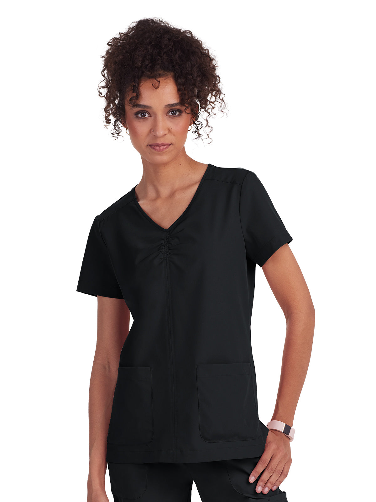 Women's Shirred Chest V-Neck Enik Scrub Top - 1121 - Black