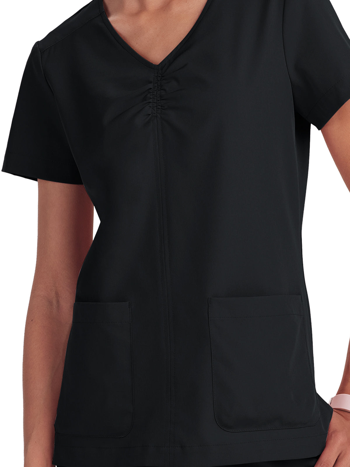 Women's Shirred Chest V-Neck Enik Scrub Top - 1121 - Black