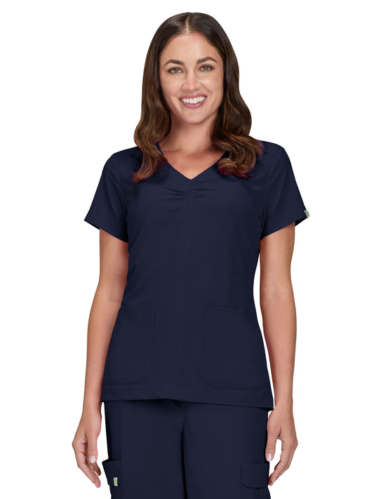 Women's Shirred Chest V-Neck Enik Scrub Top - 1121 - Navy