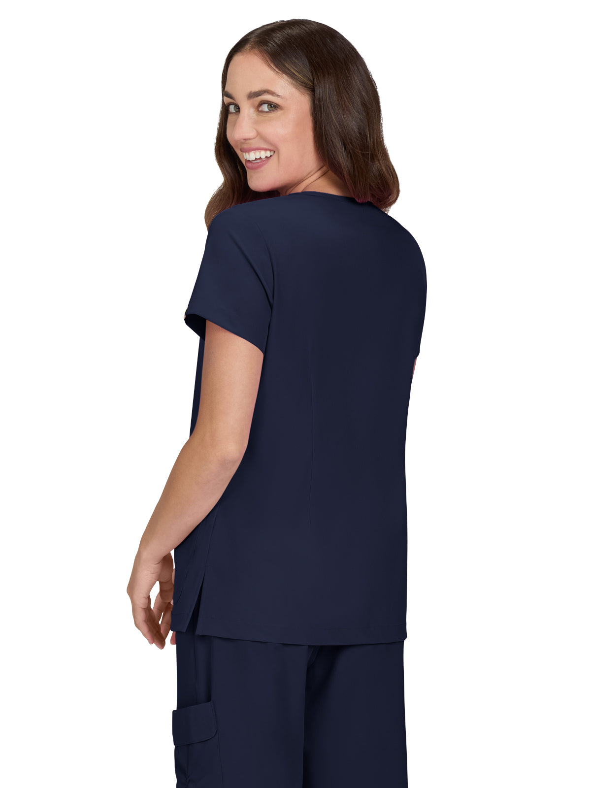 Women's Shirred Chest V-Neck Enik Scrub Top - 1121 - Navy