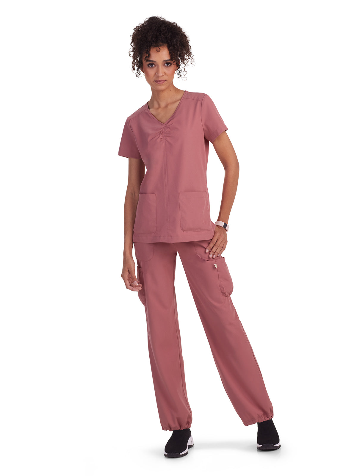 Women's Shirred Chest V-Neck Enik Scrub Top - 1121 - Rosewood