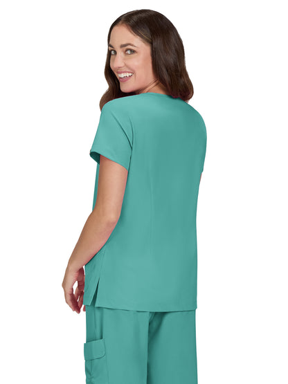 Women's Shirred Chest V-Neck Enik Scrub Top - 1121 - Waterfall Blue