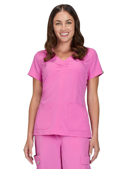 Women's Shirred Chest V-Neck Enik Scrub Top - 1121 - Strawberry Moon