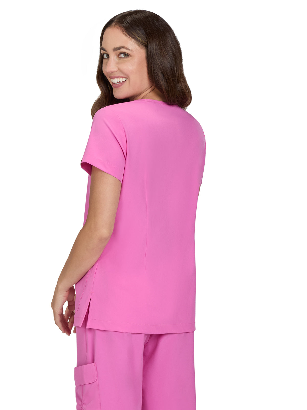 Women's Shirred Chest V-Neck Enik Scrub Top - 1121 - Strawberry Moon