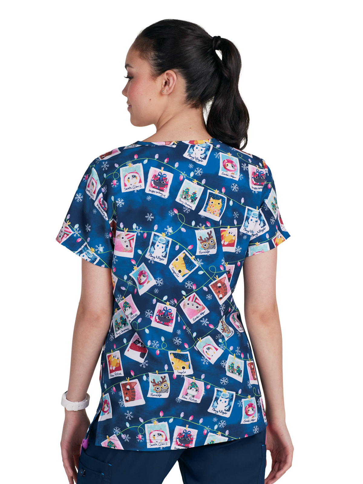 Women's 3-Pocket Print Rosalie Scrub Top - 1122PRA - Feline Festive