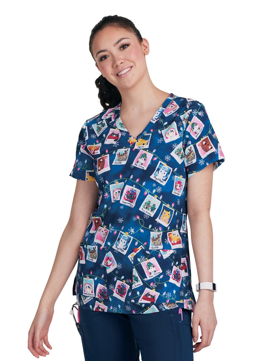 Women's 3-Pocket Print Rosalie Scrub Top - 1122PRA - Feline Festive