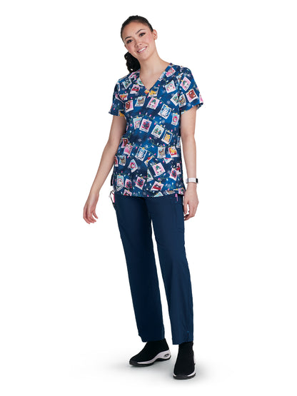 Women's 3-Pocket Print Rosalie Scrub Top - 1122PRA - Feline Festive