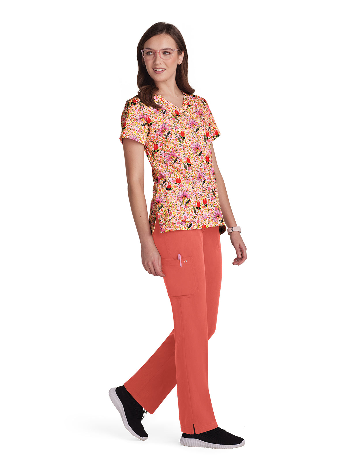 Women's 3-Pocket Print Rosalie Scrub Top - 1122PRA - Flower Babes