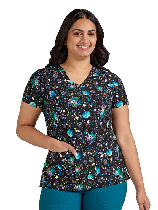 Women's 3-Pocket Print Rosalie Scrub Top - 1122PRA - Moon and Sun