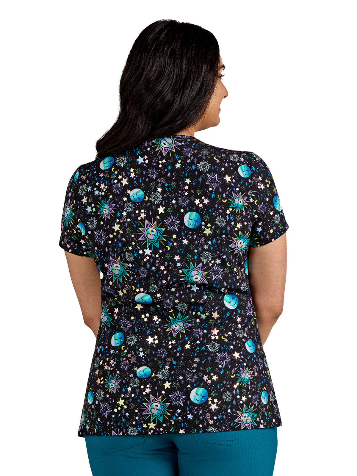 Women's 3-Pocket Print Rosalie Scrub Top - 1122PRA - Moon and Sun