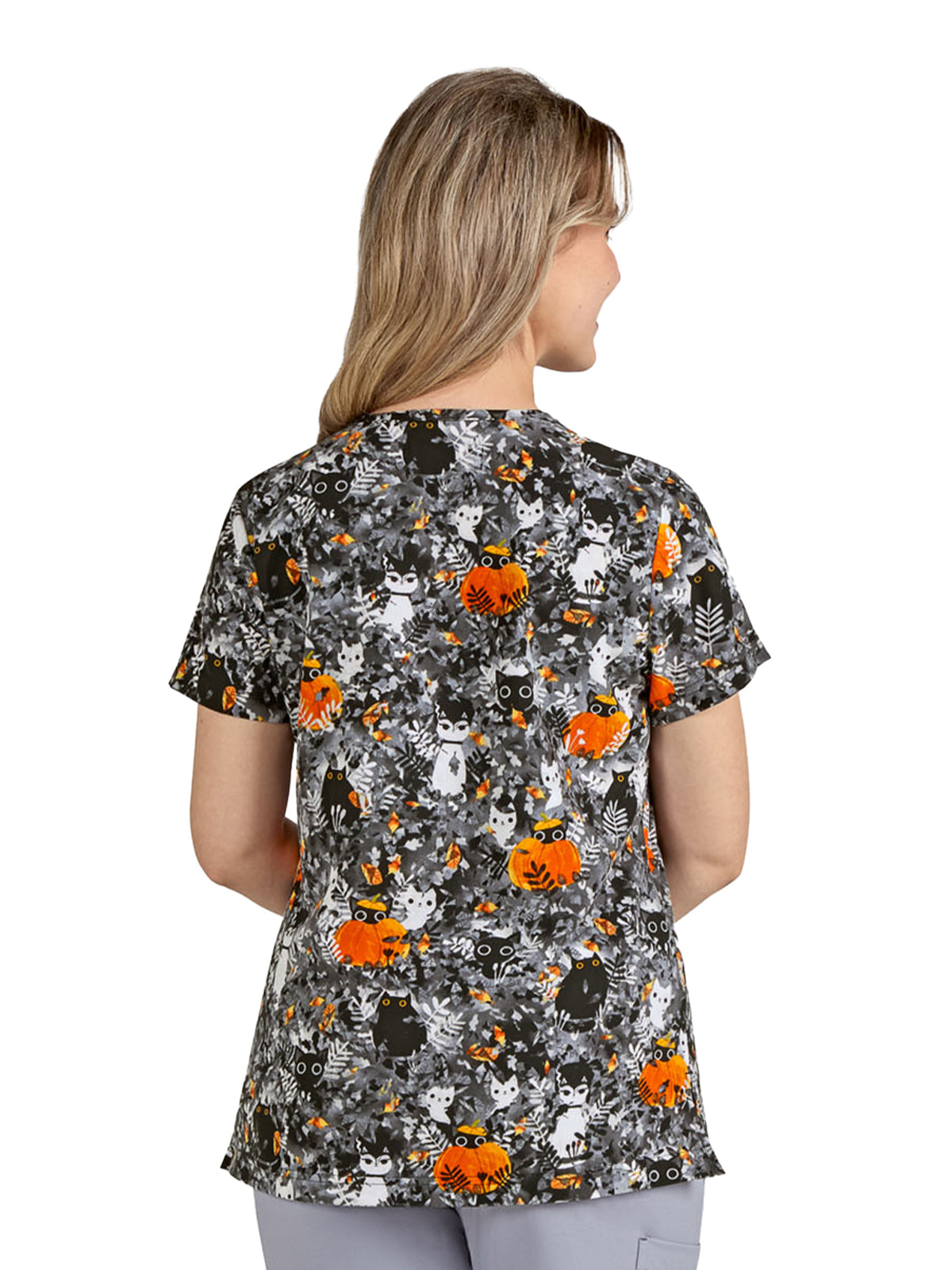 Women's 3-Pocket Print Rosalie Scrub Top - 1122PRA - Purry Leaves