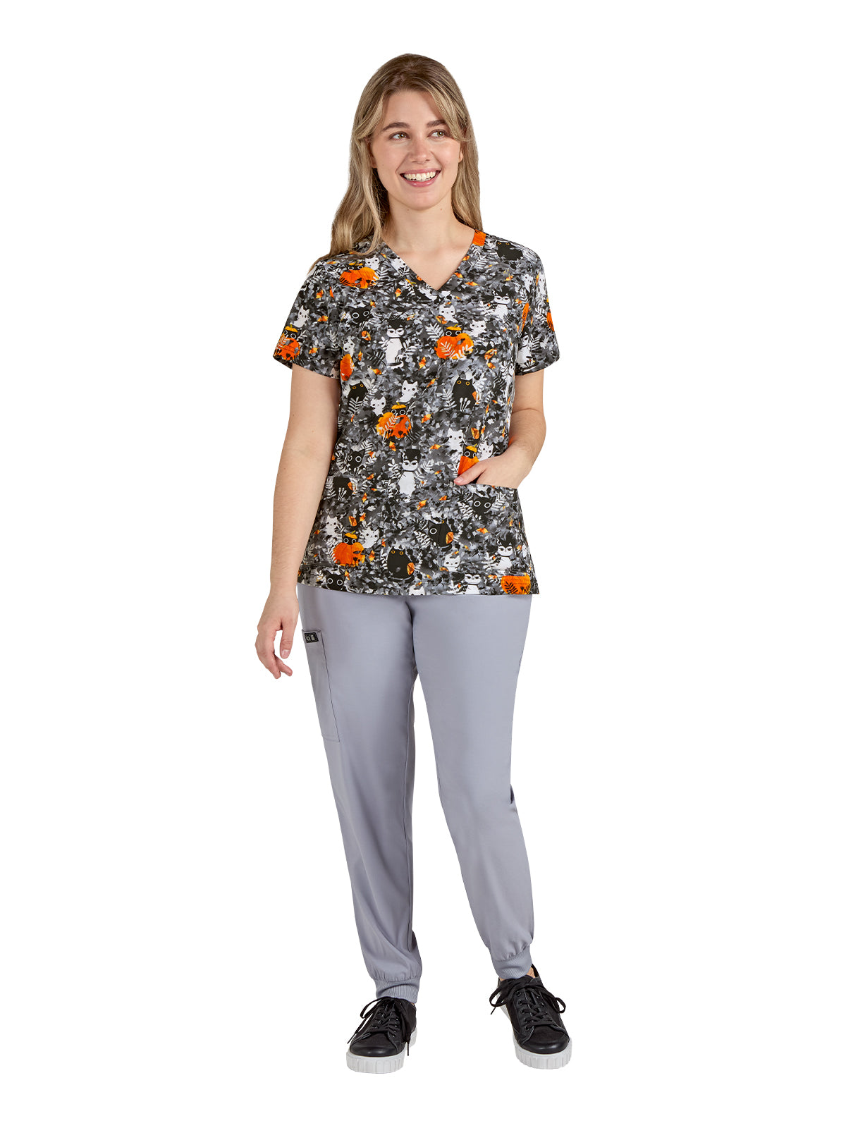 Women's 3-Pocket Print Rosalie Scrub Top - 1122PRA - Purry Leaves