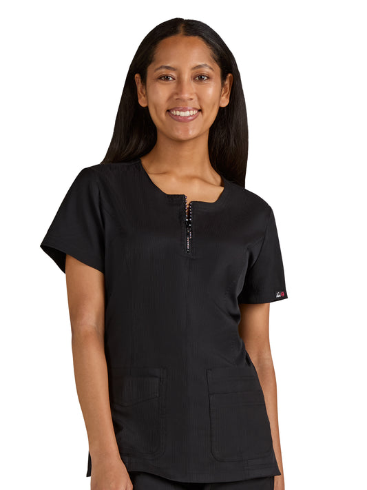 Women's Limited Edition Rhinestone Zipper Neck Serenity Scrub Top - 1123L - Black