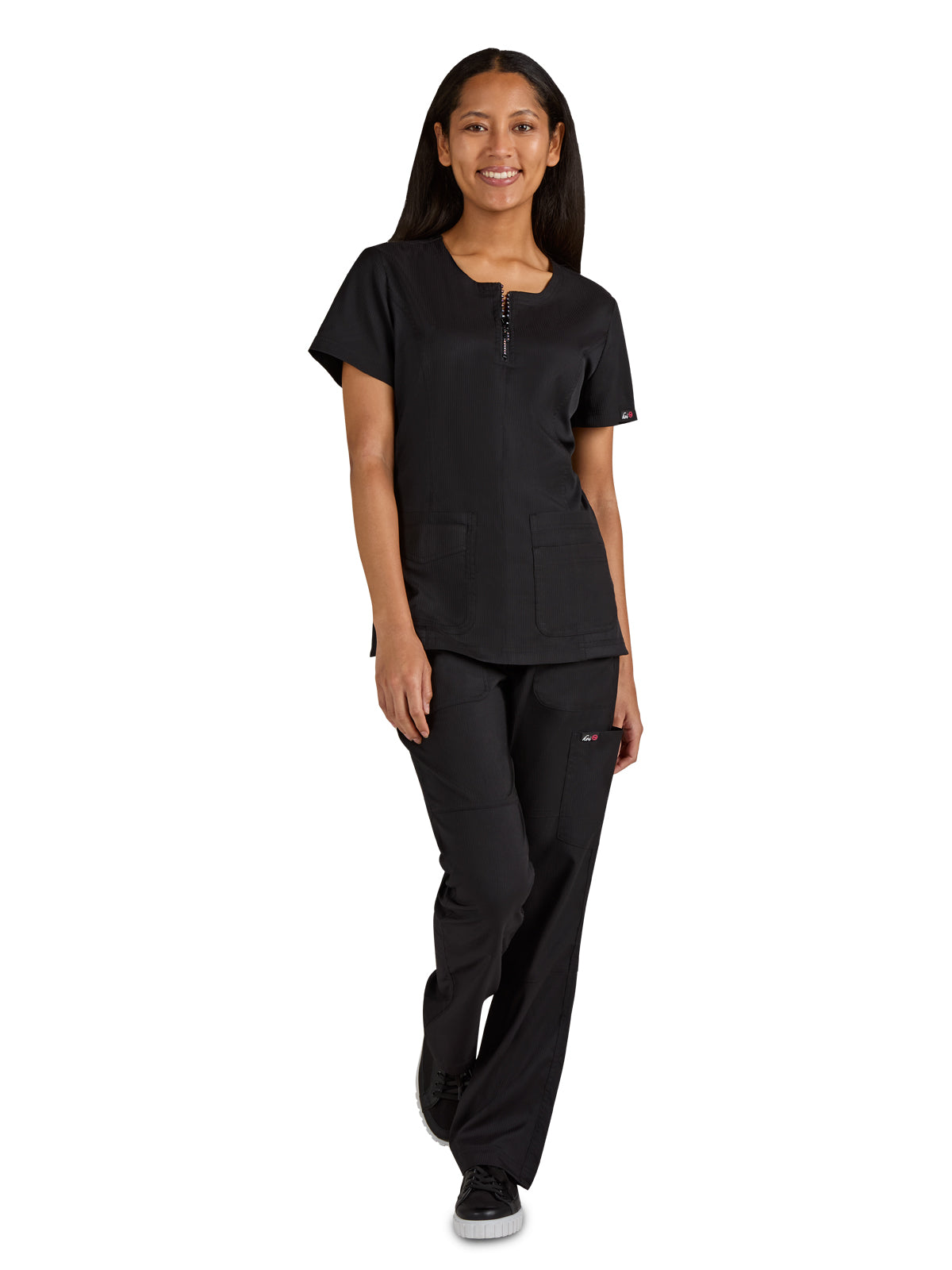 Women's Limited Edition Rhinestone Zipper Neck Serenity Scrub Top - 1123L - Black