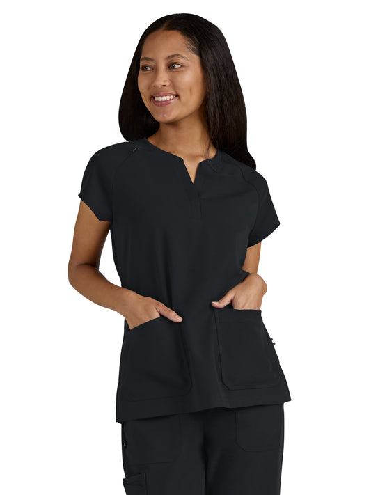 Women's Split-Neck 3-Pocket We Have Heart Scrub Top - 1124 - Black