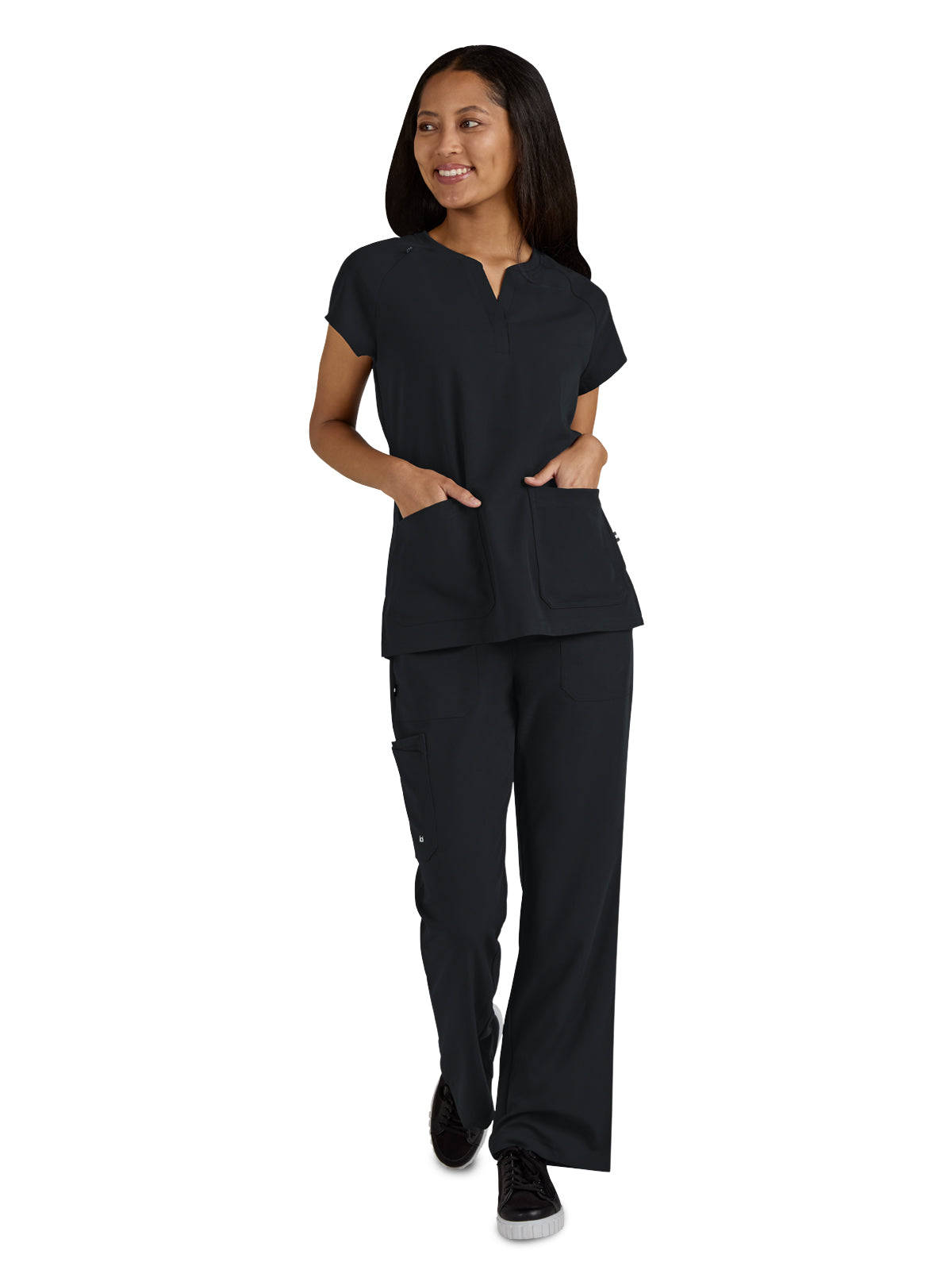 Women's Split-Neck 3-Pocket We Have Heart Scrub Top - 1124 - Black