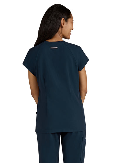 Women's Split-Neck 3-Pocket We Have Heart Scrub Top - 1124 - Navy