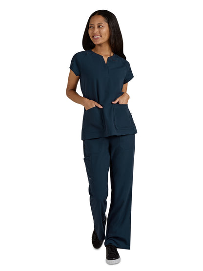 Women's Split-Neck 3-Pocket We Have Heart Scrub Top - 1124 - Navy