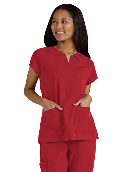 Women's Split-Neck 3-Pocket We Have Heart Scrub Top - 1124 - Ruby