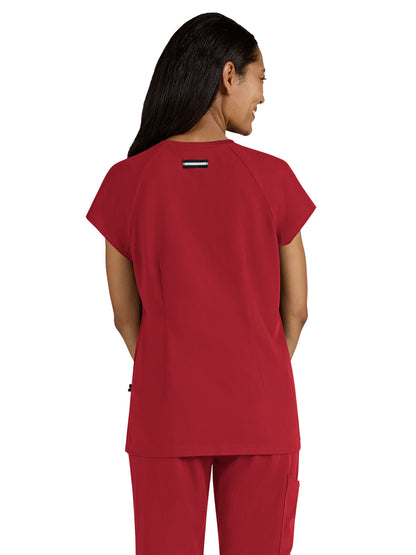 Women's Split-Neck 3-Pocket We Have Heart Scrub Top - 1124 - Ruby