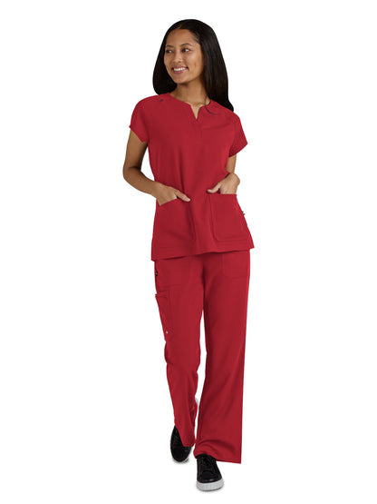 Women's Split-Neck 3-Pocket We Have Heart Scrub Top - 1124 - Ruby