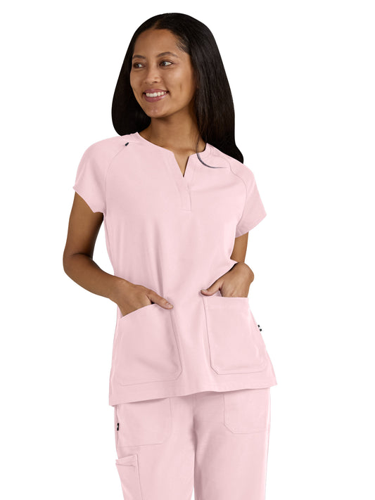 Women's Split-Neck 3-Pocket We Have Heart Scrub Top - 1124 - Pink Dream