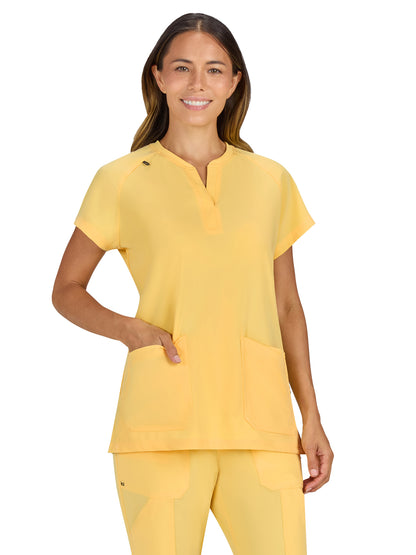 Women's Split-Neck Three-Pocket We Have Heart Top - 1124 - Butter Yellow