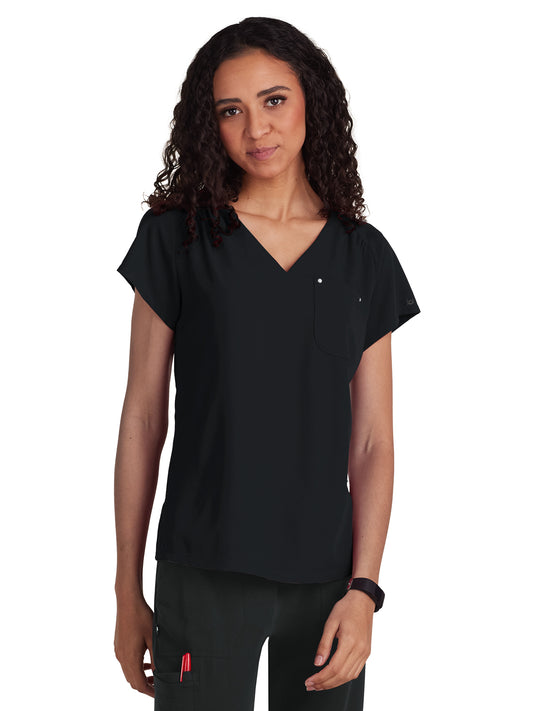 Women's Heart-Shaped Neckline Up and Going Scrub Top - 1125 - Black